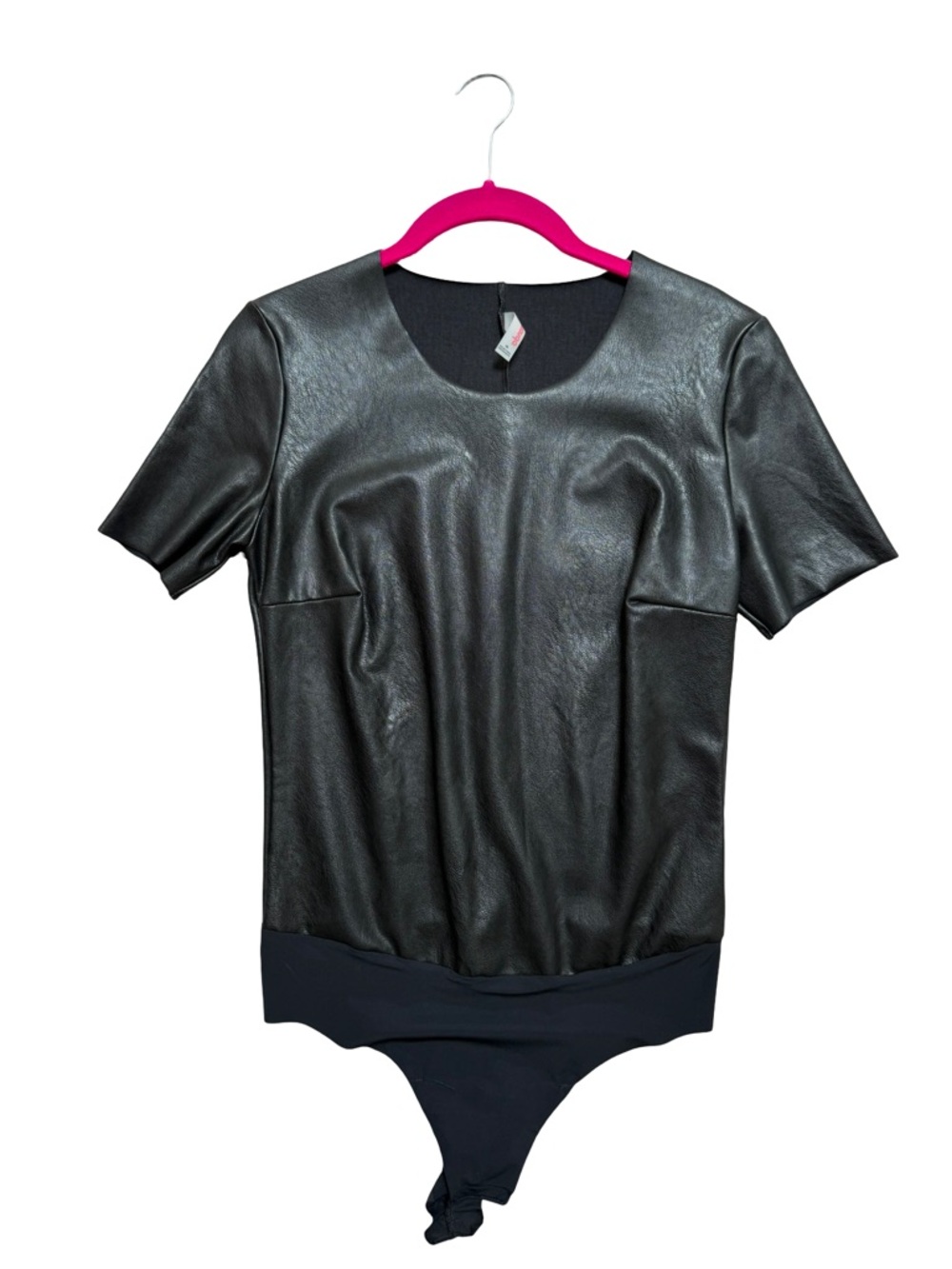 Commando Black Faux Leather Short Sleeve Bodysuit